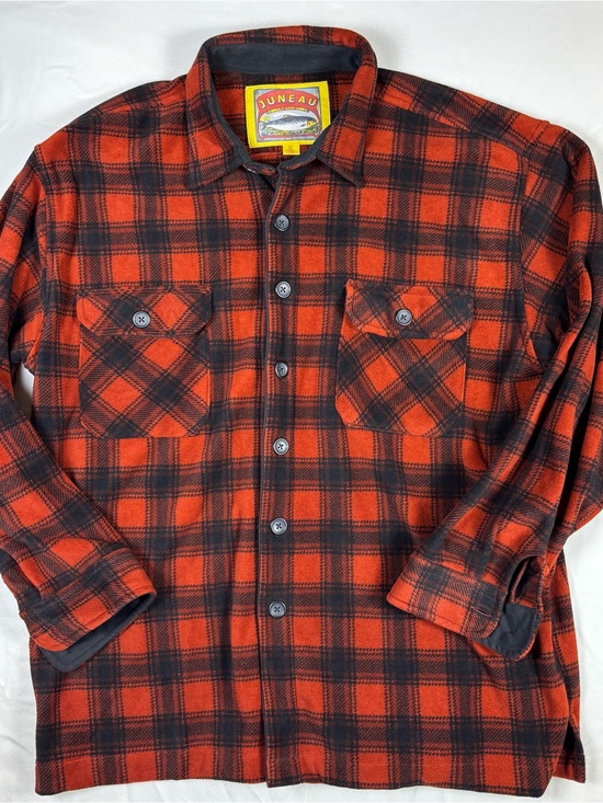 Juneau Other - Juneau Mens XXL Fleece Flannel Shirt Plaid Red Black Heavy Outdoor Shacket